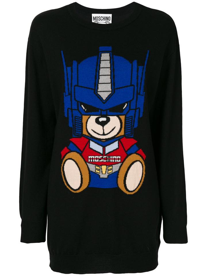 Moschino - Embroidered Bear Sweater - Women - Virgin Wool - M, Black, Virgin Wool