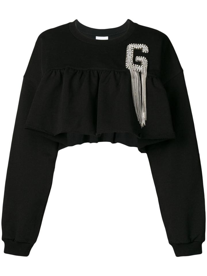 Gaelle Bonheur Cropped Flared Sweatshirt - Black