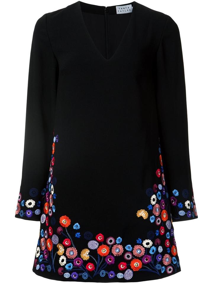 Tanya Taylor Floral Embroidery Dress, Women's, Size: 2, Black, Polyester/acetate