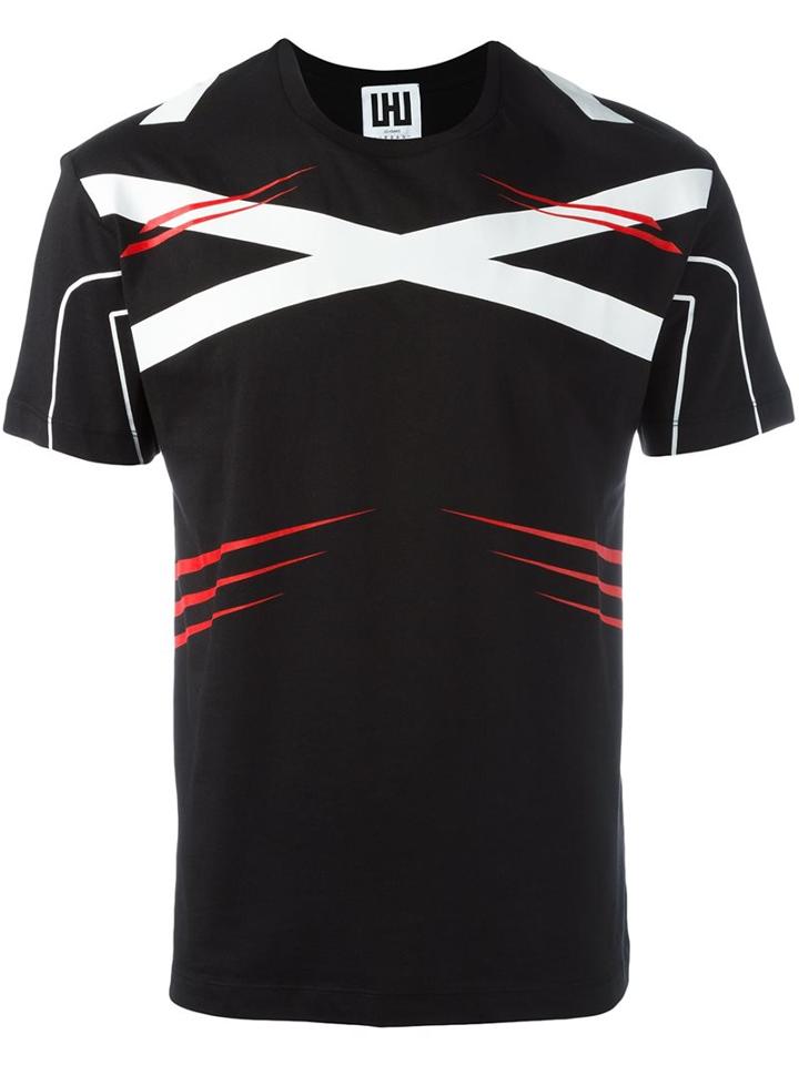 Les Hommes Urban Crossed Stripes T-shirt, Men's, Size: Large, Black, Cotton