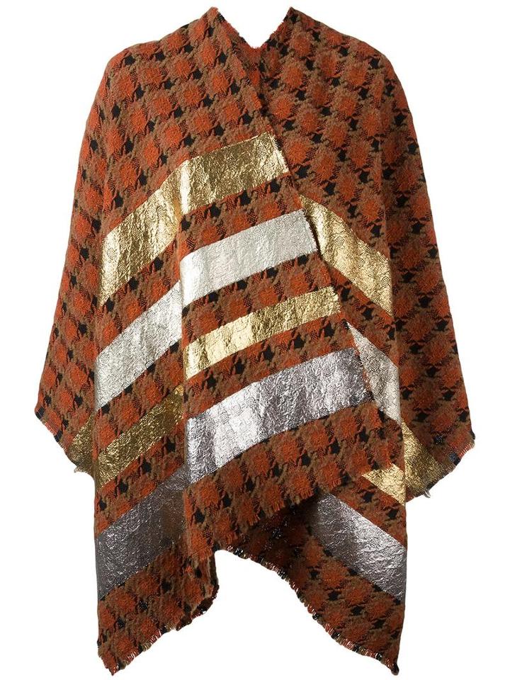Ermanno Gallamini Metallic (grey) Striped Poncho, Women's, Wool