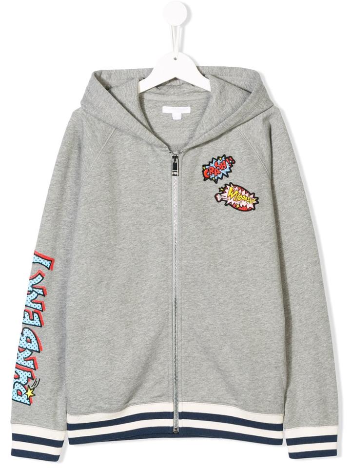 Burberry Kids Teen Logo Patch Zipped Hoodie - Grey