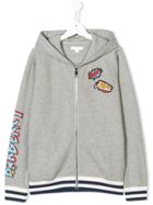 Burberry Kids Teen Logo Patch Zipped Hoodie - Grey