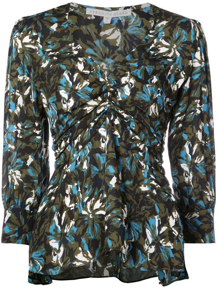 Veronica Beard V-neck Ruched Blouse - Green
