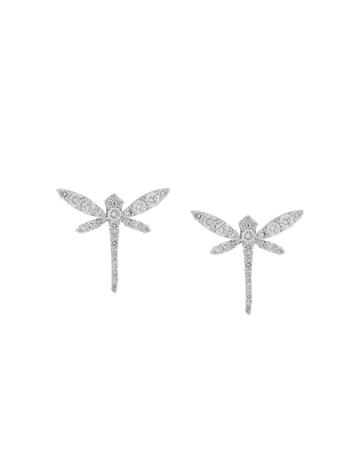 Anapsara 18kt Gold Dragonfly Diamond Stud Earrings - Metallic