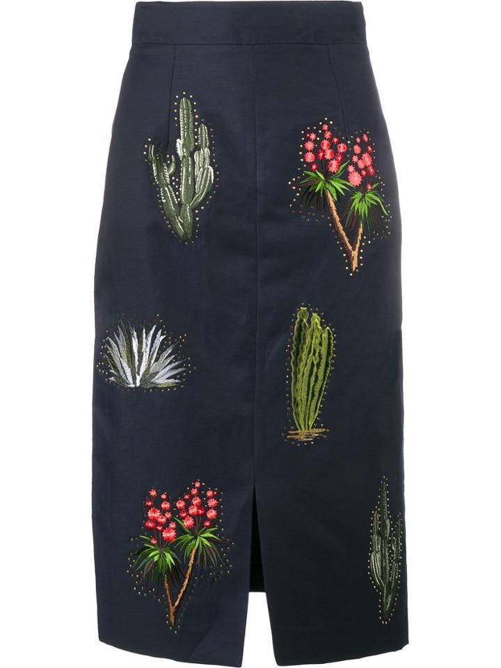 Stella Mccartney Cactus Embroidered Pencil Skirt - Blue