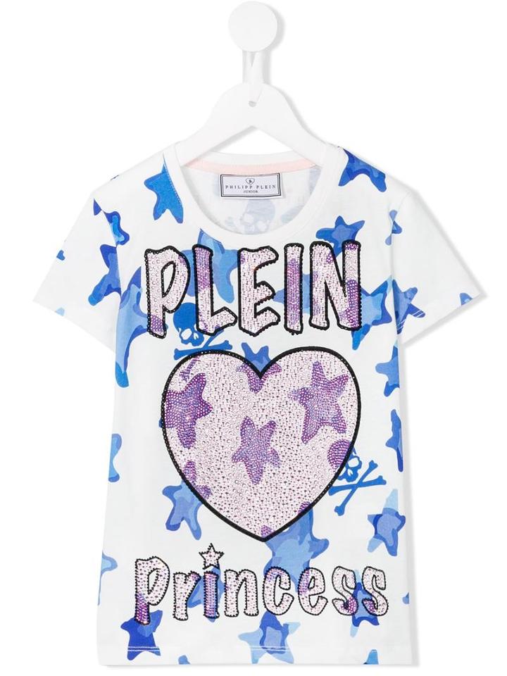 Philipp Plein Kids 'heart Princess' T-shirt, Girl's, Size: 10 Yrs, White