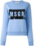 Msgm Logo Sweatshirt, Women's, Size: Small, Blue, Cotton