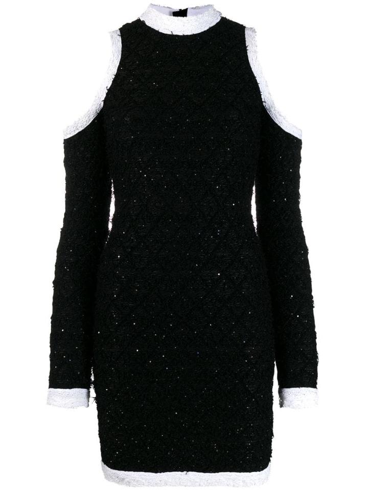 Balmain Cold-shoulder Boucle Knit Dress - Black