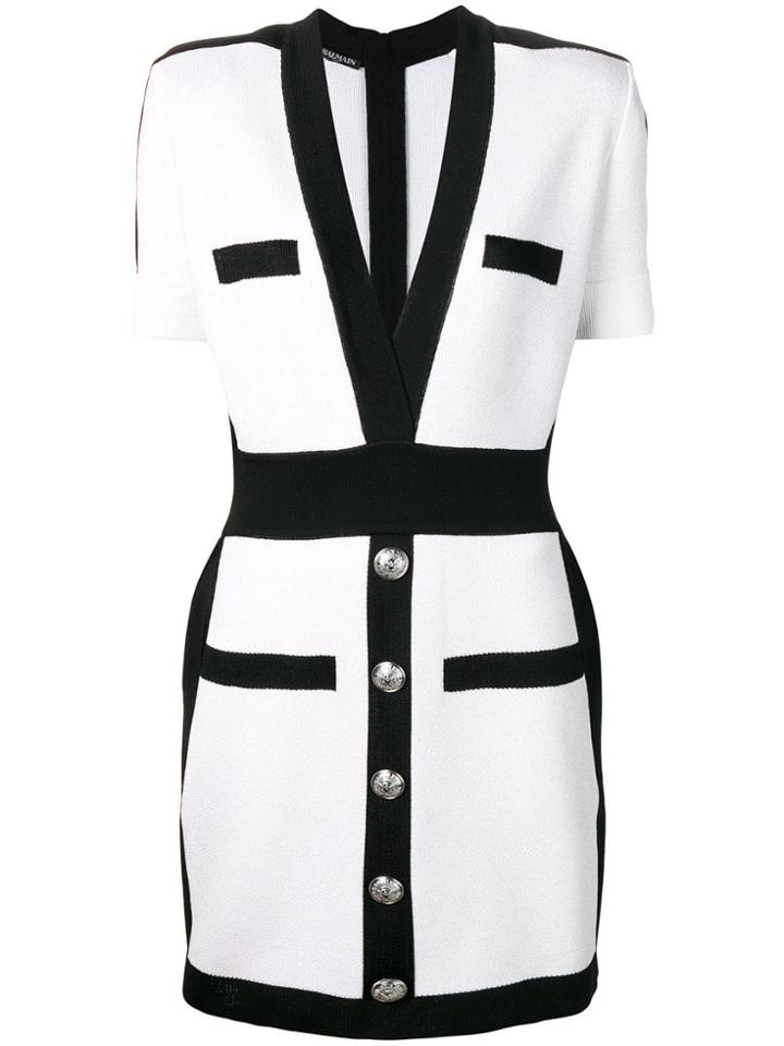 Balmain Short Button Dress - White