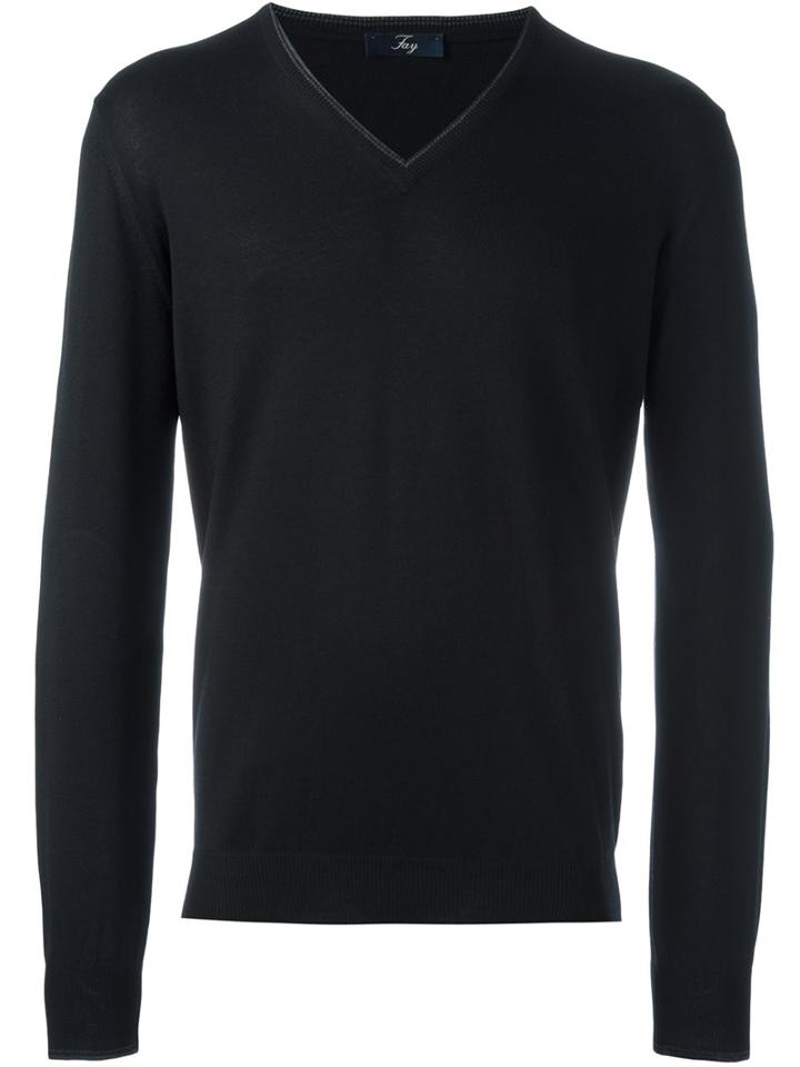 Fay V-neck Jumper, Men's, Size: 52, Black, Virgin Wool