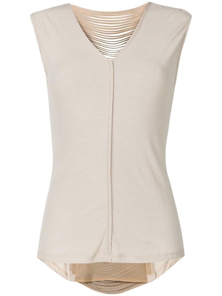 Giorgio Brato Leather Trimmed Slashed Back Top - Nude & Neutrals