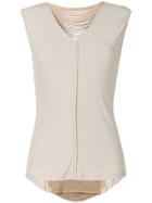 Giorgio Brato Leather Trimmed Slashed Back Top - Nude & Neutrals