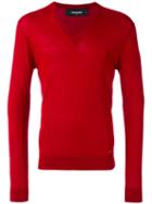 Dsquared2 V-neck Pullover, Men's, Size: Medium, Red, Wool