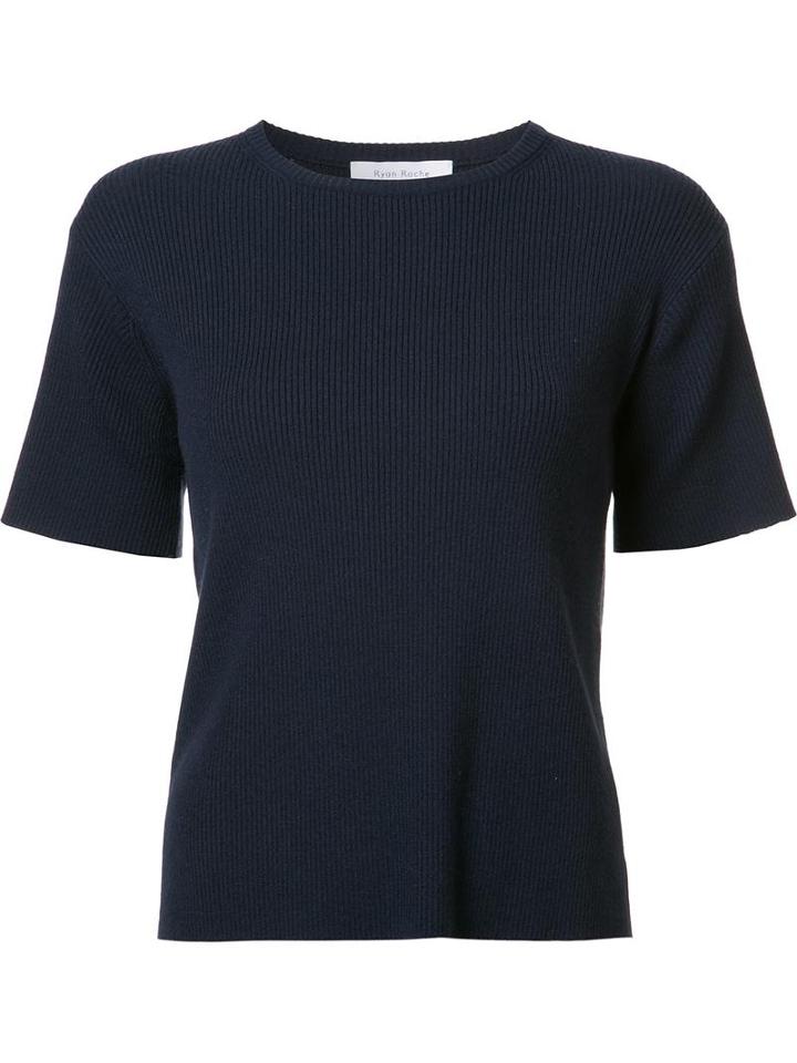 Ryan Roche Ribbed T-shirt, Women's, Size: Small, Blue, Polyester/cashmere