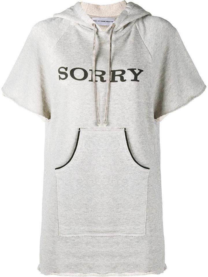 Walk Of Shame Sorry Hooded Sweatshirt With Short Sleeves, Women's, Size: 40, Grey, Cotton