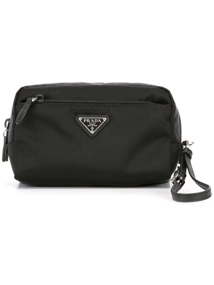 Prada Logo Plaque Make Up Bag - Black