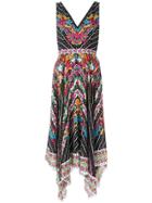 Saloni Floral Flared Midi Dress - Black