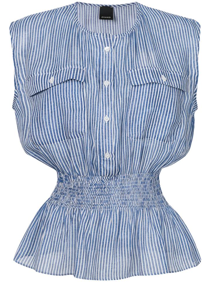 Pinko Striped Smocked Waist Blouse - Blue