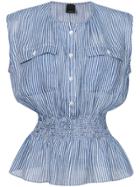 Pinko Striped Smocked Waist Blouse - Blue
