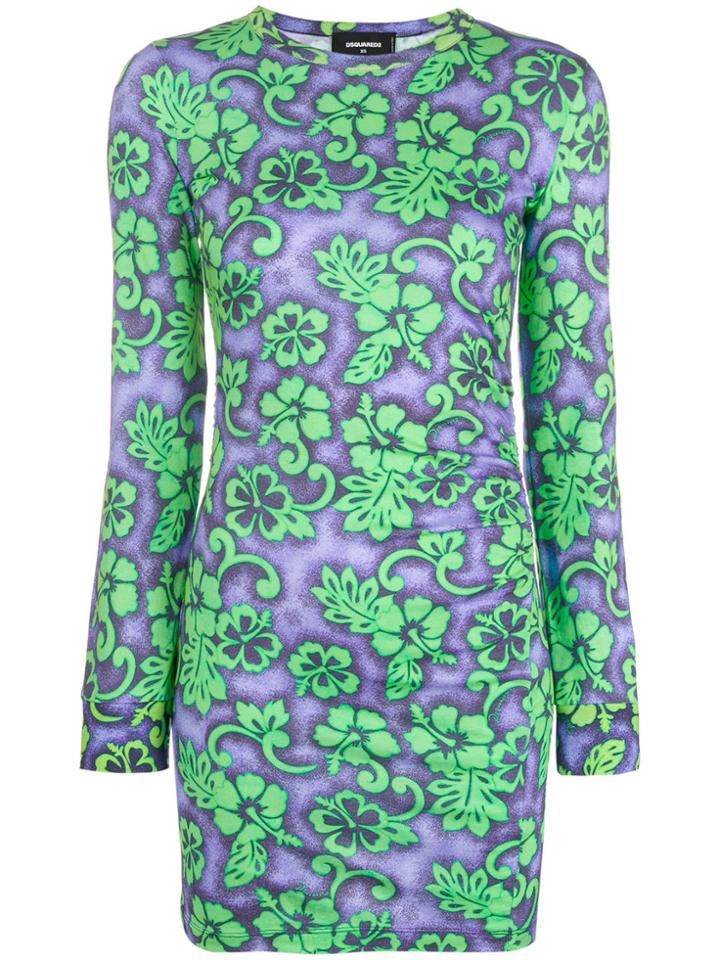 Dsquared2 Floral Fitted Dress - Pink & Purple