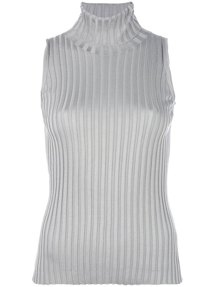 Eleventy Ribbed Turtleneck Tank Top, Women's, Size: Small, Grey, Silk