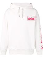 Aries Logo Print Hoodie - White