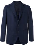Caruso Notched Lapel Blazer, Men's, Size: 50, Blue, Wool/cupro
