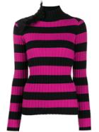Gina Ruffle-embellished Striped Jumper - Black