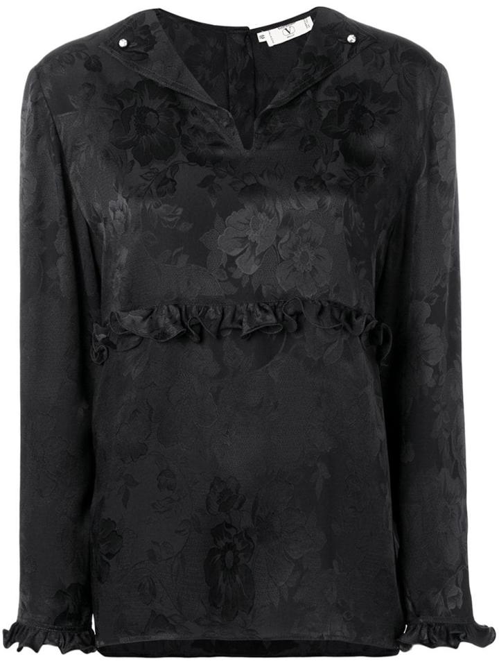 Valentino Vintage 1980's Rose Print Blouse - Black
