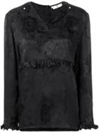 Valentino Vintage 1980's Rose Print Blouse - Black