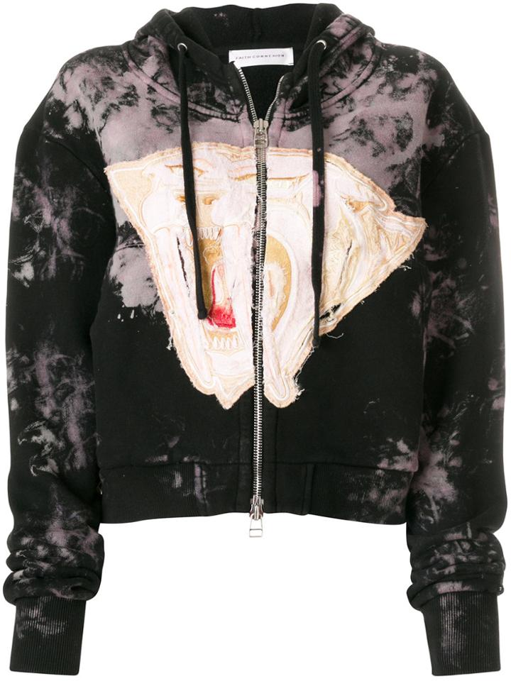 Faith Connexion Zipped Embroidered Hoodie - Black