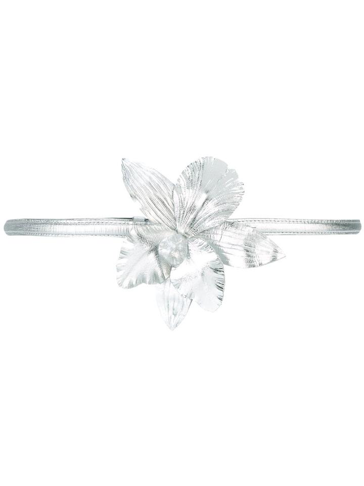 Dries Van Noten Flower Applique Belt, Women's, Size: 85, Grey, Leather