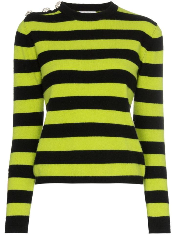Ganni Crystal Button Striped Sweater - Black