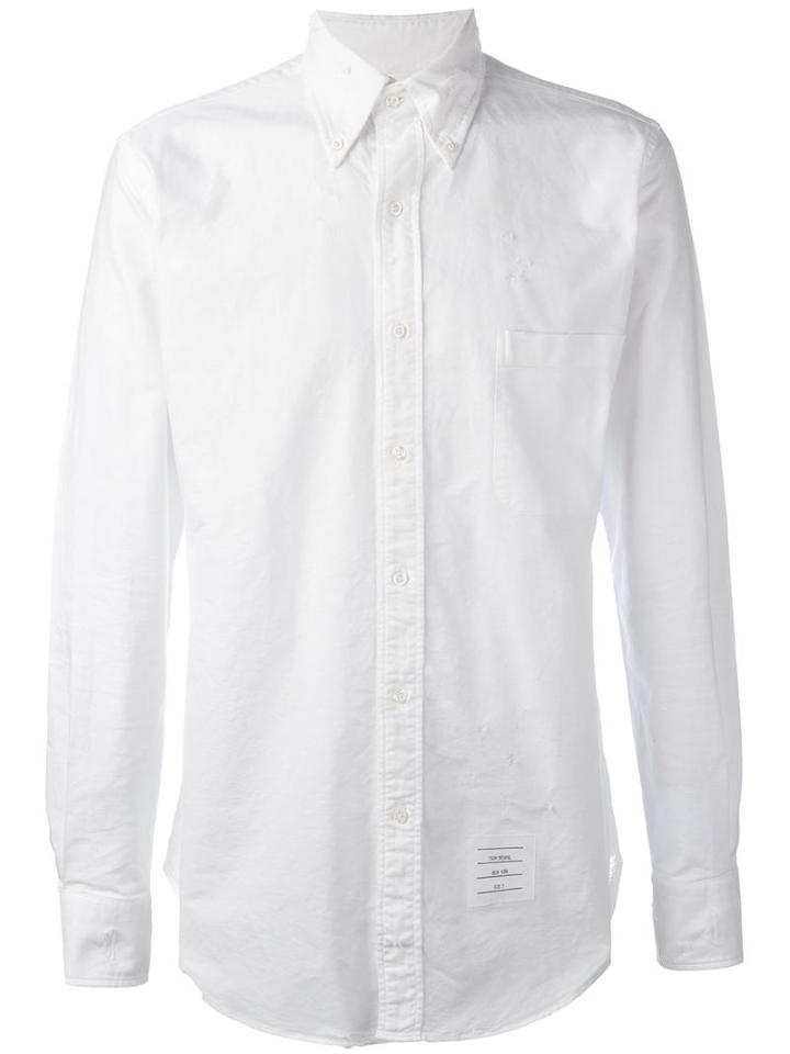 Thom Browne Distressed Oxford Shirt, Men's, Size: 4, White, Cotton