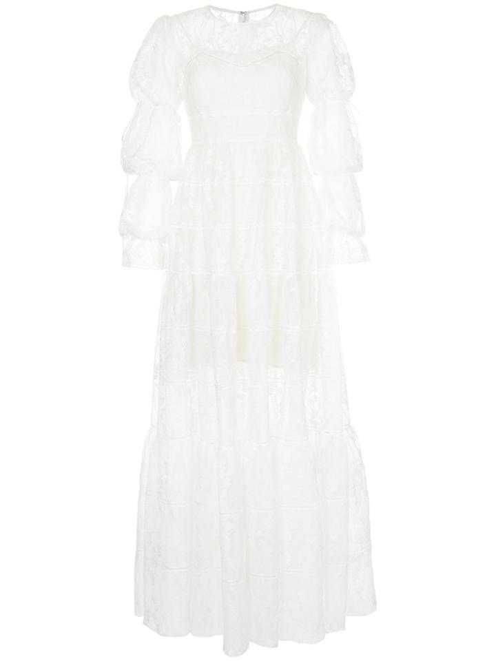 Huishan Zhang Ribbon Detail Lace Gown - White