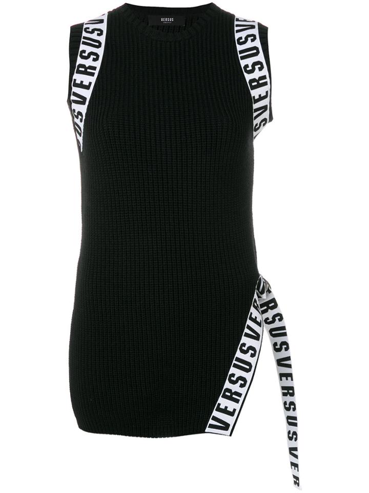 Versus Sleeveless Ribbed Logo Sweater - Black