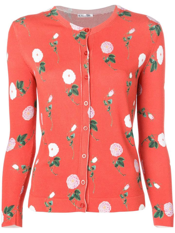 Oscar De La Renta Floral Patterned Cardigan - Red