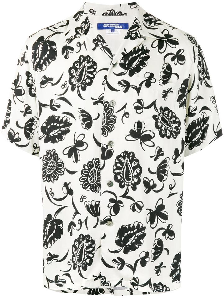 Junya Watanabe Comme Des Garçons Man Floral Print Shortsleeved Shirt, Men's, Size: Small, White, Rayon