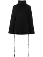 Yohji Yamamoto Turtleneck Flared Sleeves Jumper, Women's, Size: Small, Black, Cotton/nylon/wool