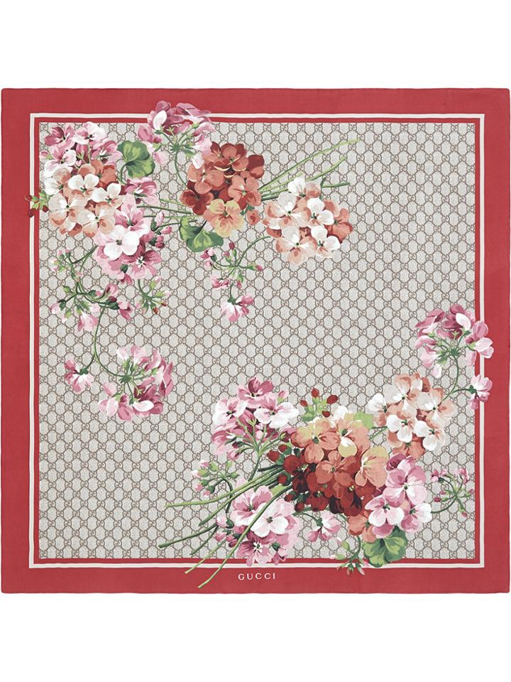 Gucci Gg Blooms Print Silk Scarf - Red