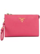 Prada Logo Plaque Clutch Bag - Pink