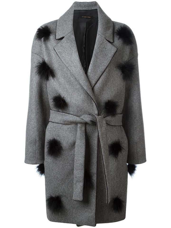 Mother Belted Pom Pom Coat, Women's, Size: Small, Grey, Wool/polyamide/viscose