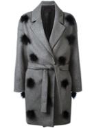 Mother Belted Pom Pom Coat, Women's, Size: Small, Grey, Wool/polyamide/viscose