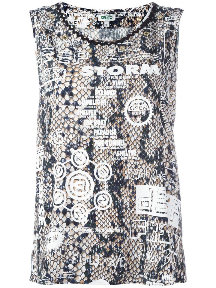 Kenzo Snakeskin Printed Vest Top, Size: 38, Black, Viscose