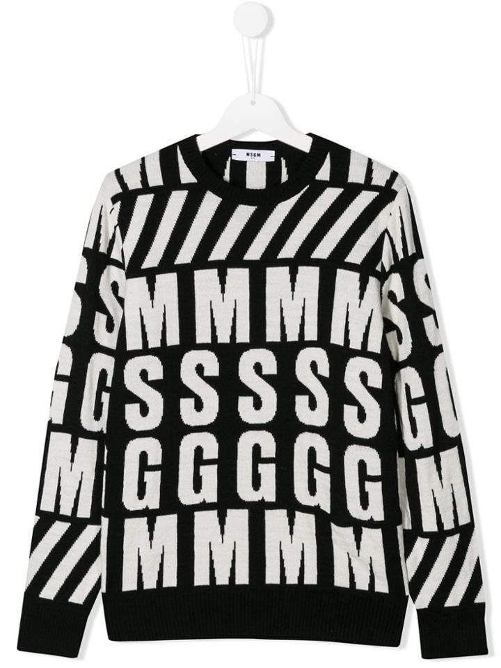 Msgm Kids Teen Logo Intarsia Jumper - Black