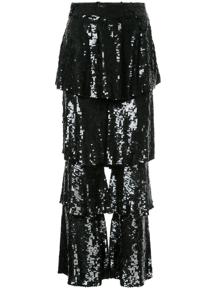 Osman Sequinned Tiered Trousers - Black