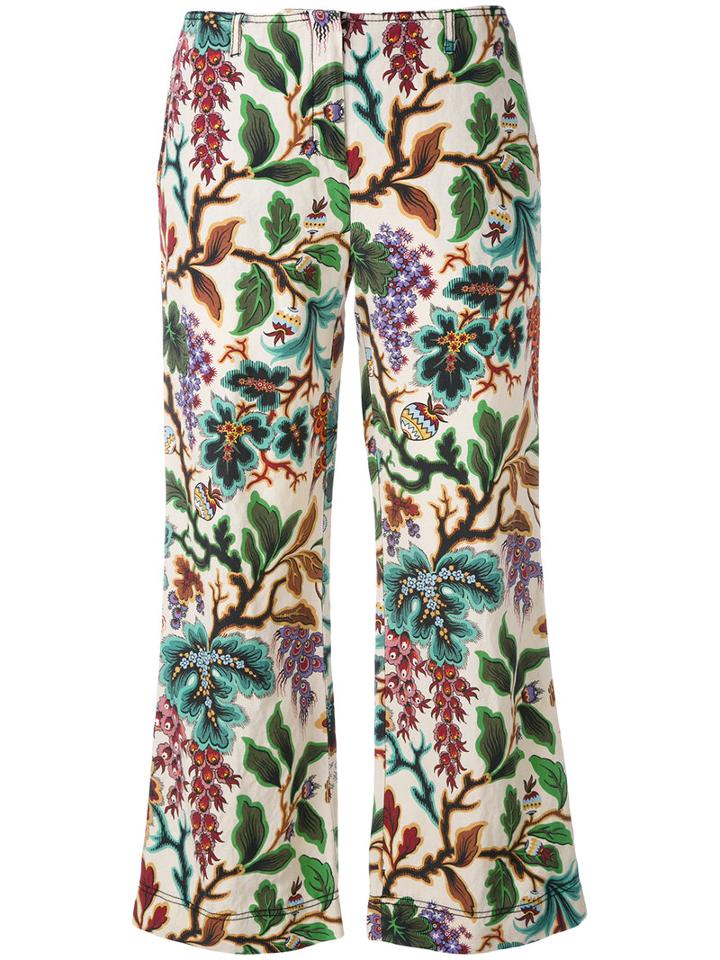 Philosophy Di Lorenzo Serafini - Floral Print Cropped Trousers - Women - Silk/linen/flax - 44, Women's, Nude/neutrals, Silk/linen/flax