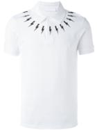 Neil Barrett Lightning Bolt Print Polo Shirt, Men's, Size: Medium, White, Cotton