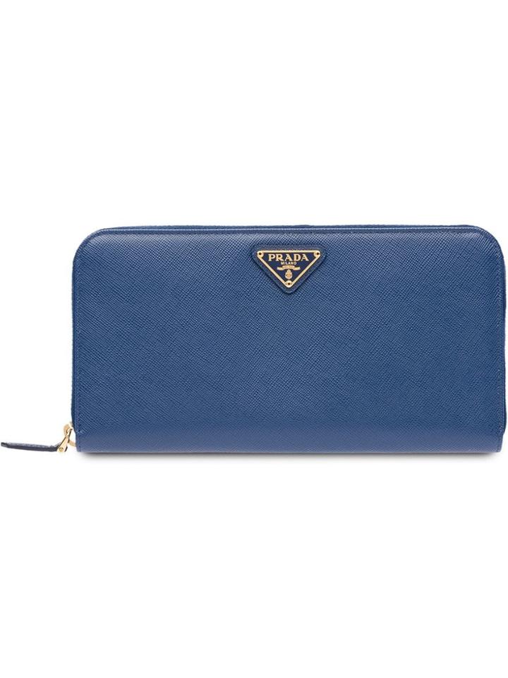 Prada Large Zip Around Wallet - Blue